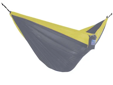 Traveler’s Nylon Hammock: 128″ Gray/Yellow, Lightweight, Heavy Duty, Perfect for Outdoor Adventures!