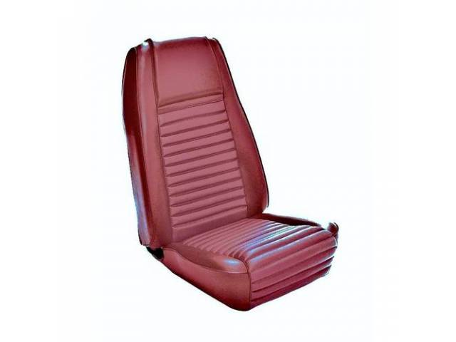 Front Bucket & Rear Bench Full Upholstery Set, Mach 1, Dark Red with Red Stripe