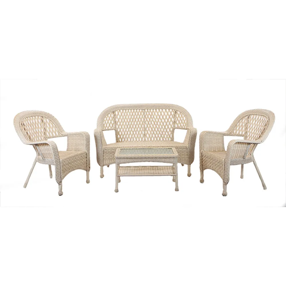 4pc Nutmeg Brown Wicker Outdoor Table, Loveseat and Chairs Patio Set 51″