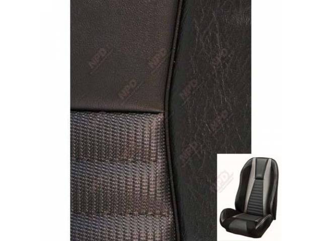 Front Bucket & Rear Bench Full Upholstery Set, Sport Seat R, Mach 1, Charcoal Black and Charcoal Black UniSuede, Black Stripe, Black Stitching