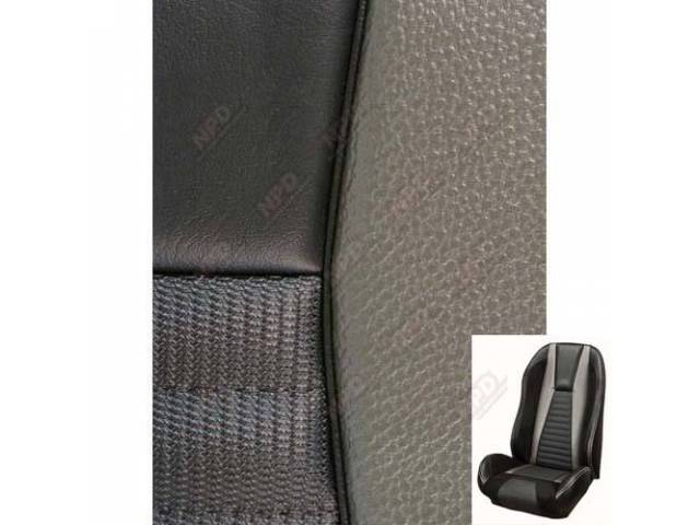 Front Bucket & Rear Bench Full Upholstery Set, Sport Seat R, Mach 1, Charcoal Black and Charcoal Black UniSuede, Gray Stripe, Black Stitching