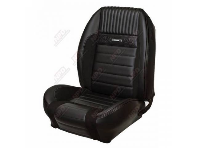 Front Bucket & Rear Bench Full Upholstery Set, Sport Seat R, Deluxe Pony, Charcoal Black and Charcoal Black UniSuede, Black Stitching
