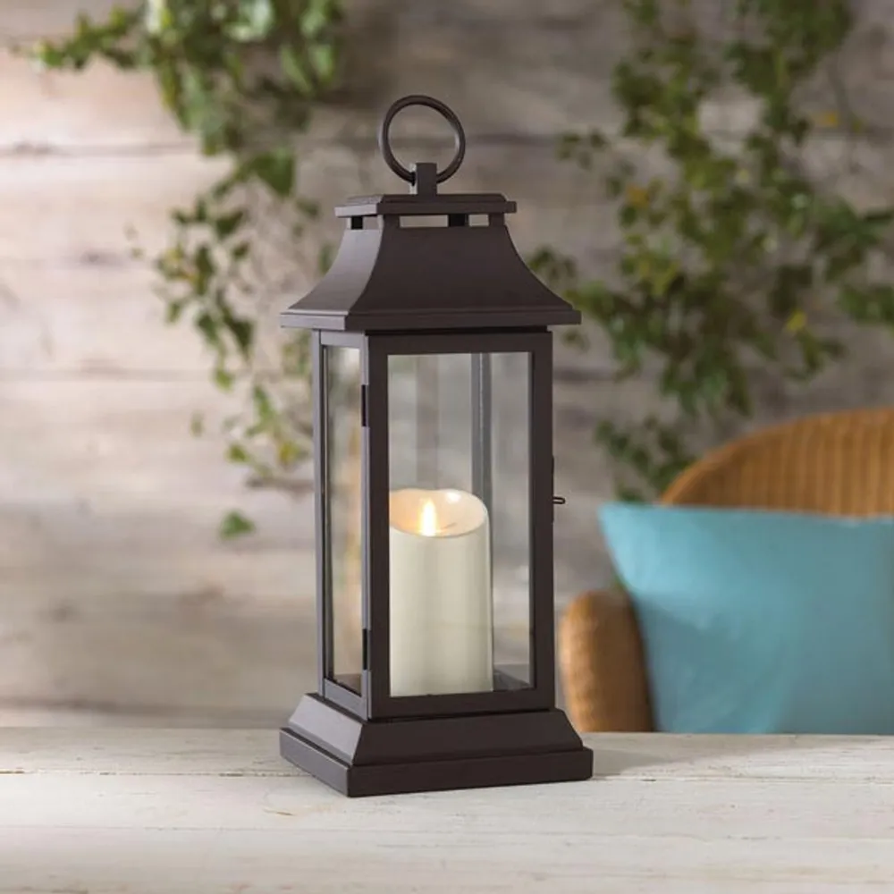 15″ Black Traditional-Style Lantern with Luminara Flameless LED Lighted Candle