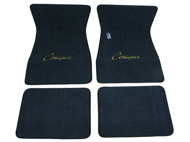 Floor Mat Set, Raylon Weave, Cougar Script Logo, Dark Blue with Gold Text