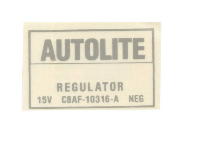 Voltage Regulator Identification Engine Compartment Decal, Autolite Regulator C8AF-10316-A