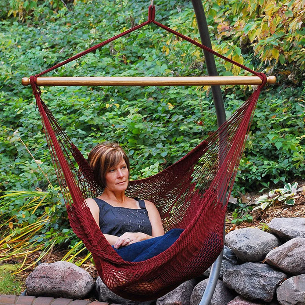 Vacation Vibes: 48″ Burgundy Red Tight Weave Hammock Hanging Caribbean Rope Chair